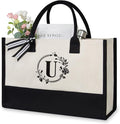 TOPDesign Personalized Initial Jute/Canvas Beach Bag, Monogrammed Gift Tote Bag by TOPDesign