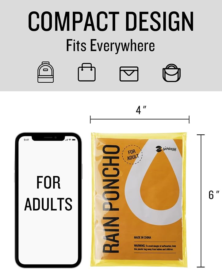 SaphiRose Disposable Rain Ponchos Emergency Clear Poncho - Image 3