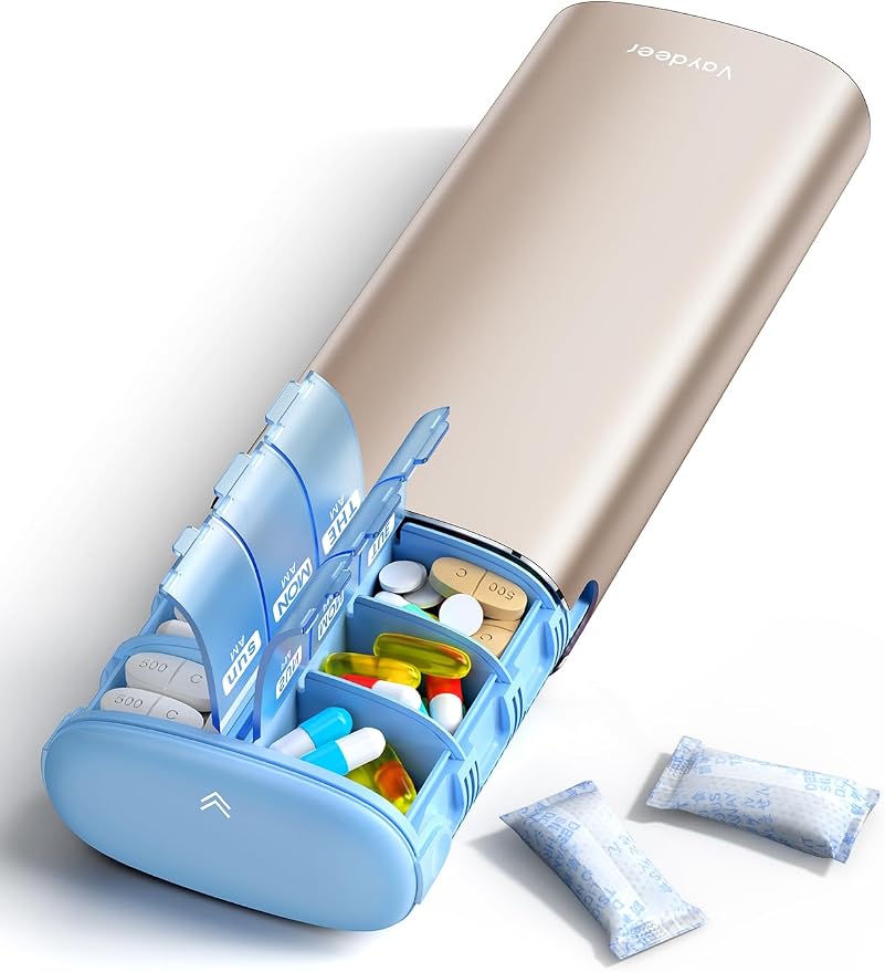Vaydeer Metal 7 Day Pill Organizer 2 Times a Day – AM PM Weekly Travel Pill Case by Vaydeer