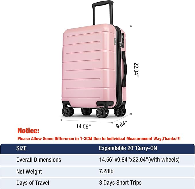KYME Pink Hardside Expandable Carry On Luggage 22x14x9 Airline Approved 20 Inch - Image 7