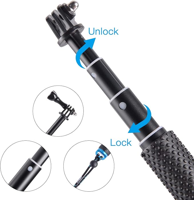 19” Short Extension Selfie Stick Compact Handle Grip Adjustable Waterproof - Image 6