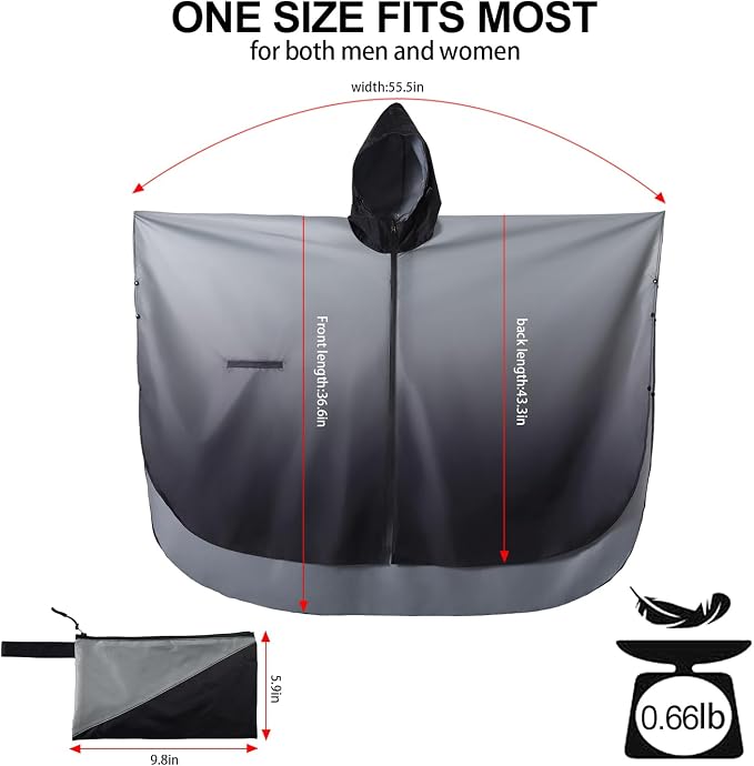 Rain Poncho Jacket Coat Hooded Zipper Style - Image 2