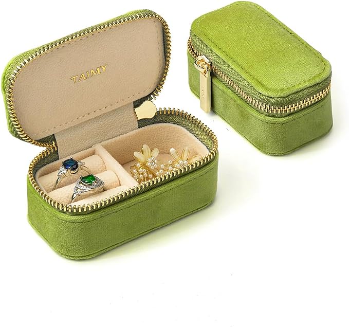 Small Travel Jewelry Case, Mini Tiny Plush Velvet Jewelry Box by TAIMY