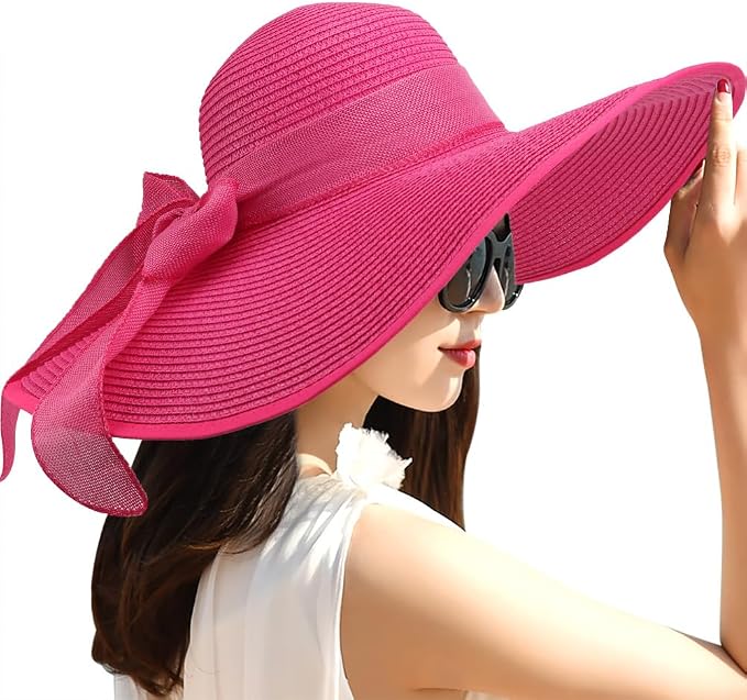 DRESHOW Beach Hats for Women Big Straw Wide Brim Summer Hat Floppy Foldable by DRESHOW