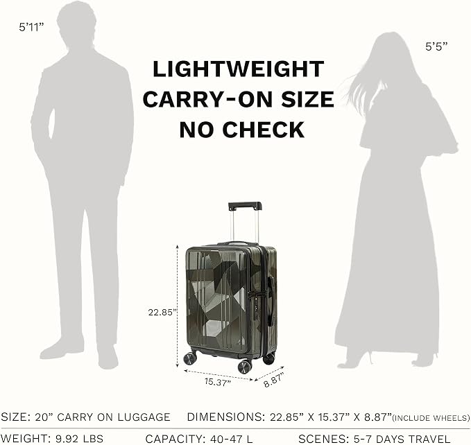 20 inch Carry On Luggage Expandable Top Opening/Clamshell Opening, TSA Approved - Image 8