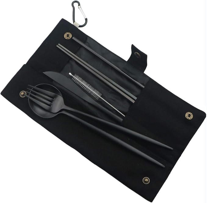 Gugrida Luxury Black Matte Portable 18/10 Stainless Steel Travel Flatware Sets - Image 2