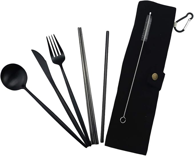 Gugrida Luxury Black Matte Portable 18/10 Stainless Steel Travel Flatware Sets - Image 3