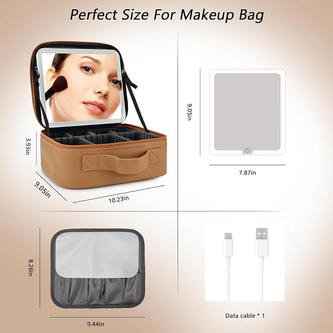 Travel Makeup Bag with LED Mirror Travel Makeup Organizer with 3 Lighted - Image 7