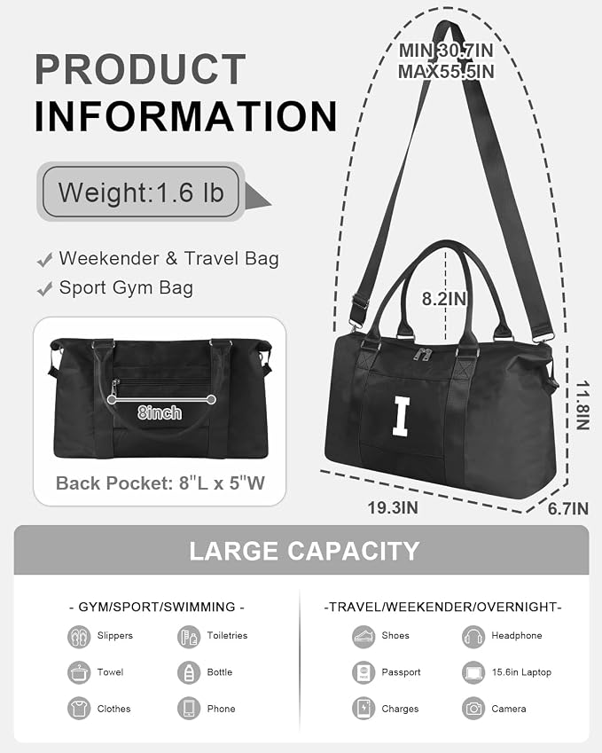 Initial Travel Duffel Bag Sports Gym Bag - Image 2