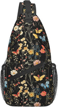 SUPLUCHOM Sling Bag Wildflower Botanical Butterfly Flower Hiking Daypack by SUPLUCHOM