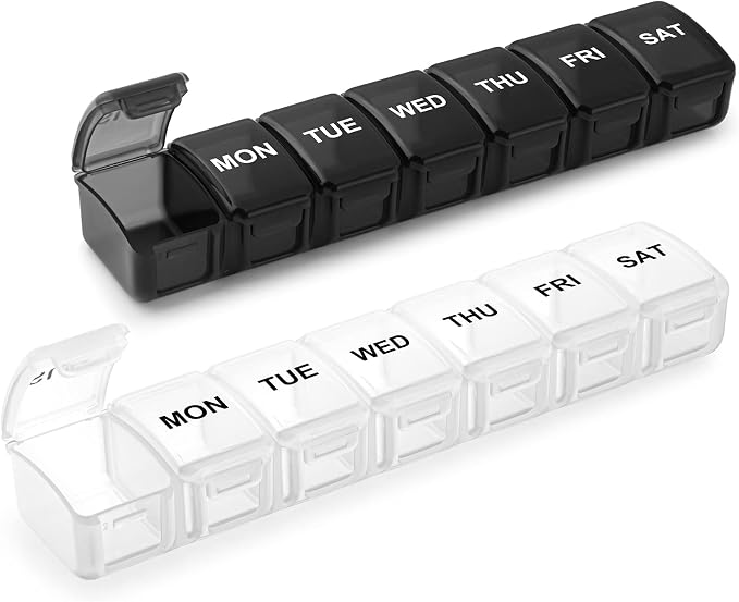 Small Pill Organizer 2 Times a Day, 2 Pack 7 Day Pill Box 1 Time a Day by Aigret+Future