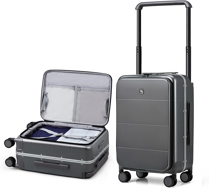 Hanke Top Opening Carry On Luggage, 20 Inch Zipperless Aluminum Frame Wide by Hanke