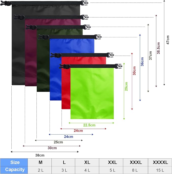 Shappy Waterproof Dry Bag Set 6 Sizes Lightweight Sacks and Long Adjustable - Image 2