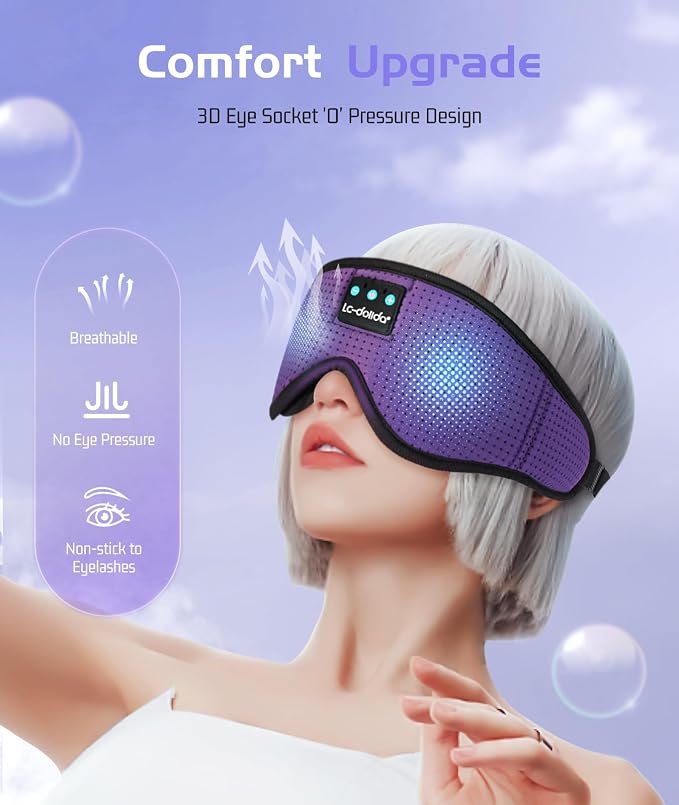 LC-dolida Sleep Headphones, Sleep Mask Bluetooth Wireless Music Eye Mask - Image 3