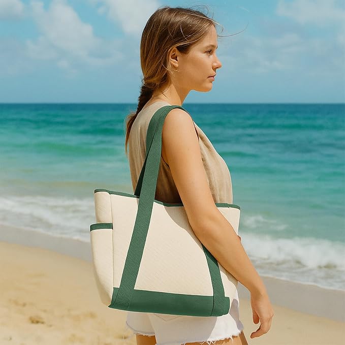 Large Canvas Tote Bag, with Laptop Sleeve and Multiple Pockets - Image 7