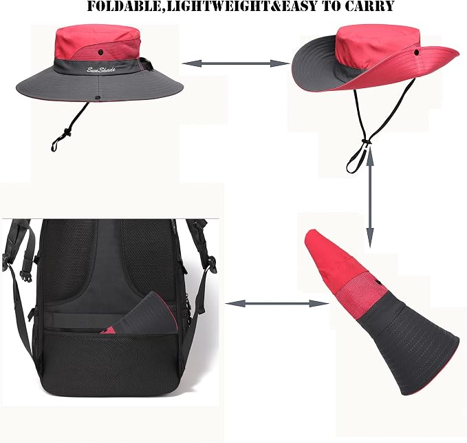 Womens Summer Sun Hat Beach Hat Wide Brim Outdoor UV Protection Hat Foldable - Image 4