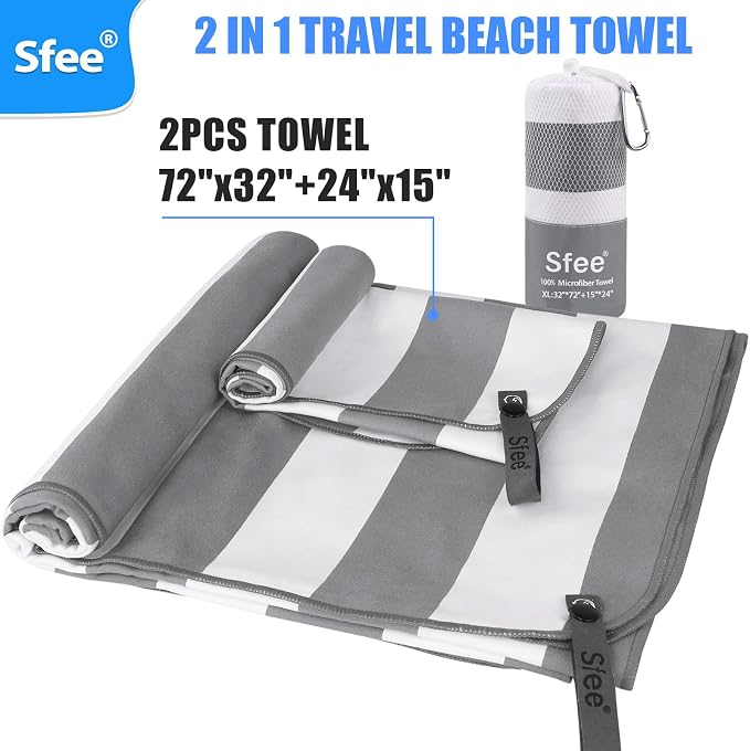Sfee 2 in 1 Microfiber Oversized Beach Towel, Quick Dry Towel Travel Towel - Image 6