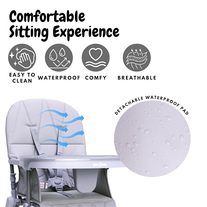 Foldable Baby High Chair with Easy Clean Double-Layer Tray, Adjustable Foot Rest - Image 6