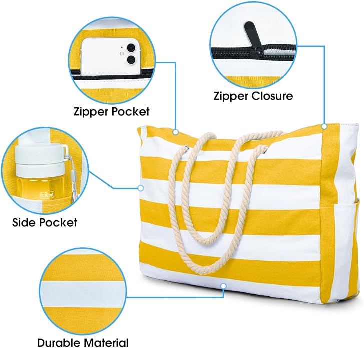 Becokan Beach Bags for Women Large Waterproof Beach Tote Bag Zipper Beach Bags - Image 2