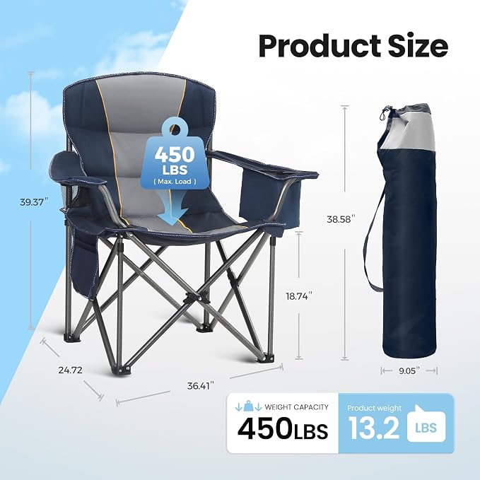 HIGH POINT SPORTS Oversized Portable Camping Folding Chair, Heavy Duty Portable - Image 3