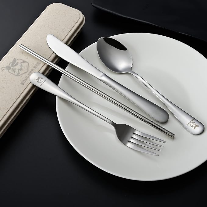 Boulder Bee | Travel Utensils Set | Reusable Camping Cutlery Set | Stainless - Image 2
