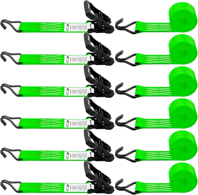 6 Pack 2 inch Ratchet Straps Heavy Duty J Hook 2 in x 15ft by SALUINOKI
