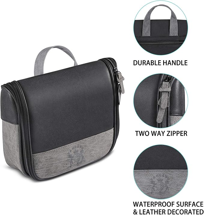 Hanging Toiletry Bag for Men VANCASE Vintage Leather Shaving Dopp Kit Medium - Image 4
