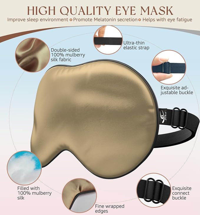 HiRui Silk Sleep Mask, 100% Natural Mulberry Silk of Double-Sided & - Image 4