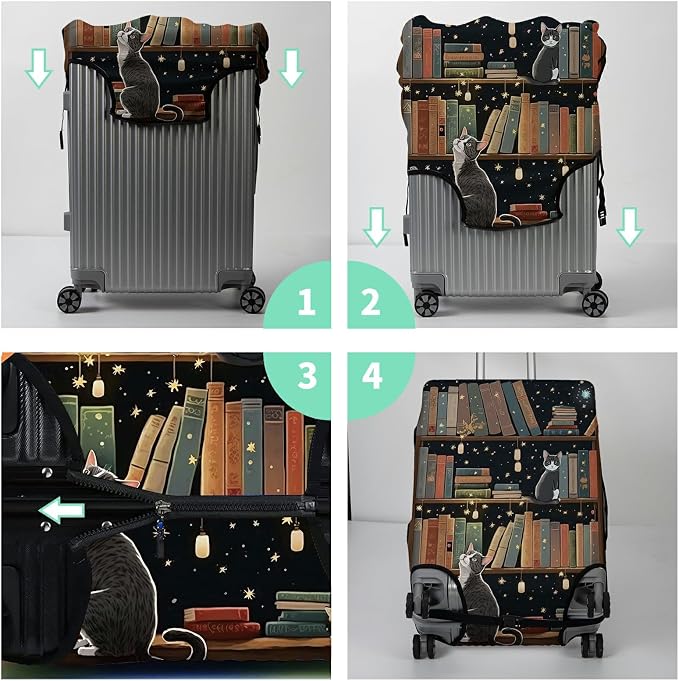 Luggage Cover + Tag, Cat Library Travel Suitcase Protector - Image 7