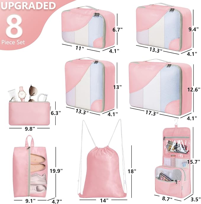 8 Set Packing Cubes for Travel, Gifts for Women Mom, Anti-Tearing Suitcase - Image 2