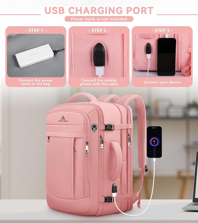 Travel Laptop Backpack for Women, 50L Expandable Extra Large Backpack, Carry On - Image 4