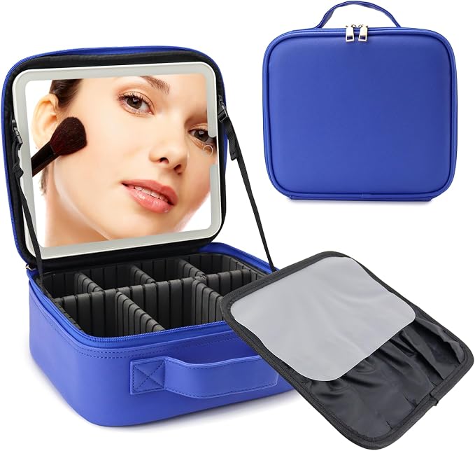 Travel Makeup Bag with LED Mirror Travel Makeup Organizer with 3 Lighted by Unknown