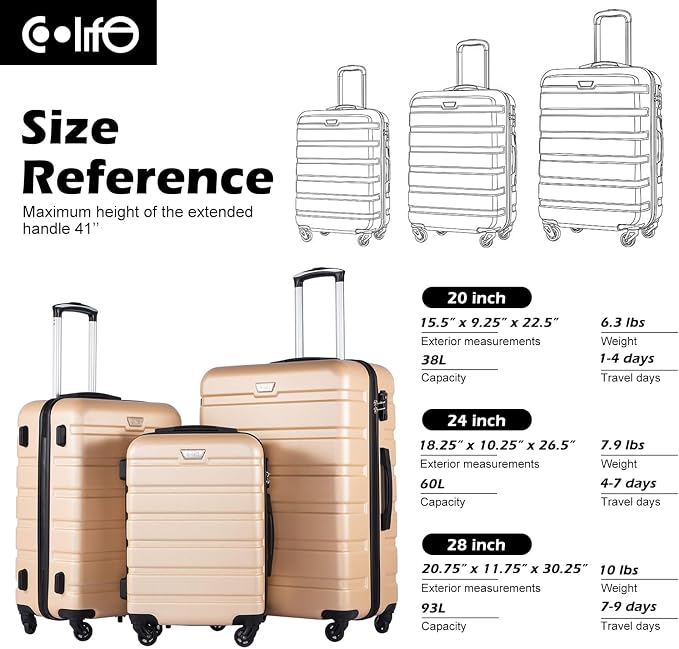 Coolife Luggage 3 Piece Set Suitcase Spinner Hardshell Lightweight TSA Lock - Image 7