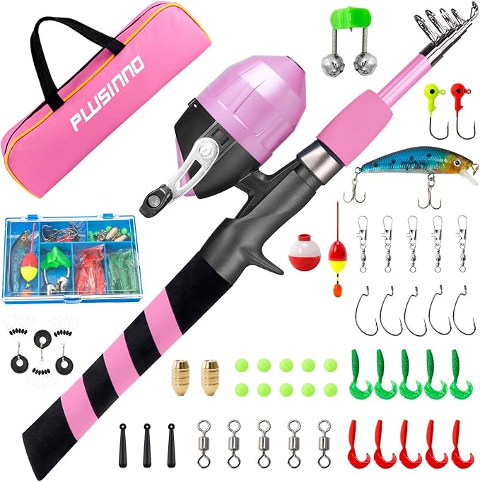 PLUSINNO Kids Fishing Pole, Portable Telescopic Fishing Rod and Reel Combo Kit - by PLUSINNO