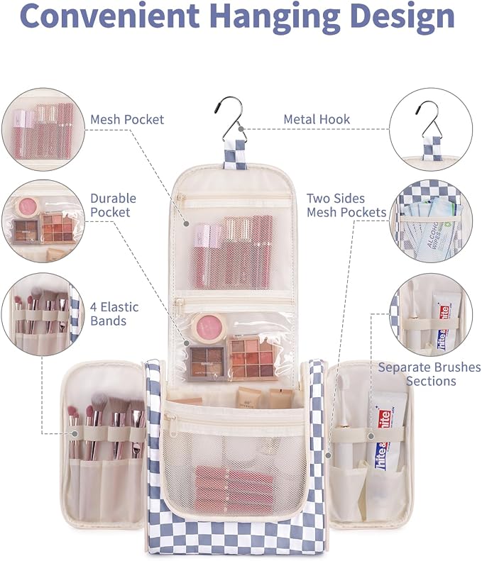 Narwey Checked Hanging Travel Toiletry Bag - Image 4