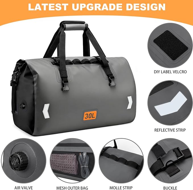 Waterproof Dry Bag, 30L Roll-top Motorcycle Tail Bag - Image 3