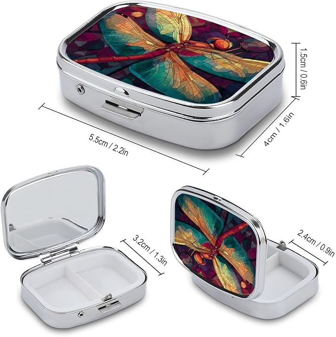 Metal 2 Compartment Pill Organizer Travel Friendly Portable Compact Pill Box - Image 3