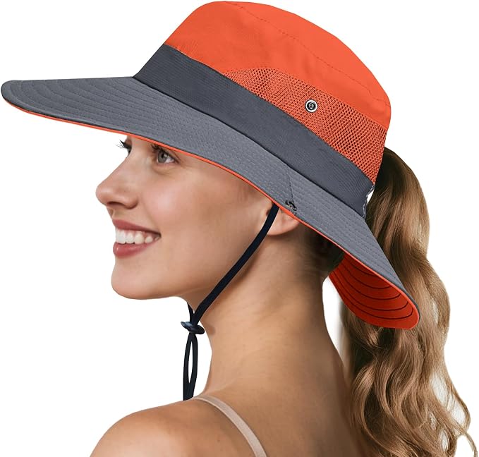 NPQQUAN Ponytail Sun Bucket Hats by NPQQUAN