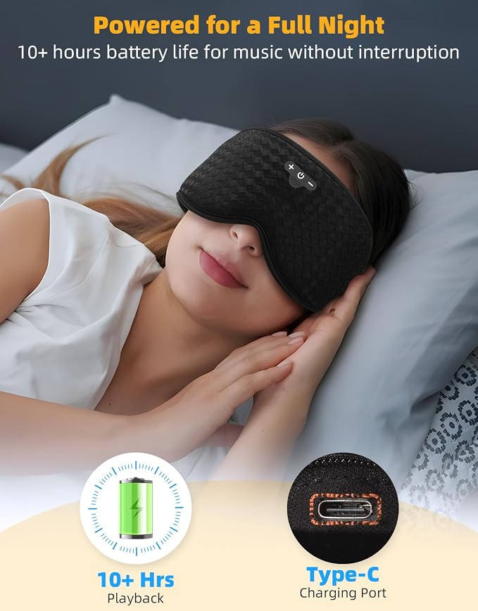3D Contoured Sleep Mask with Bluetooth Headphones, Adjustable Blackout Sleeping - Image 5