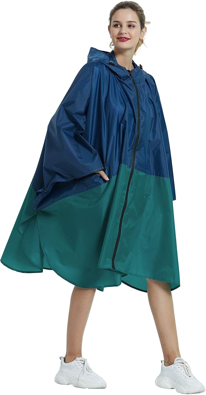 Rain Poncho Jacket Coat Hooded Zipper Style - Image 2