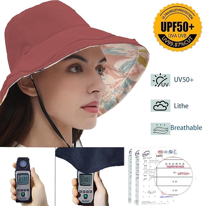 vidsel Womens Sun Hats Wide Brim Reversible Bucket Cotton Hat Packable Summer - Image 4