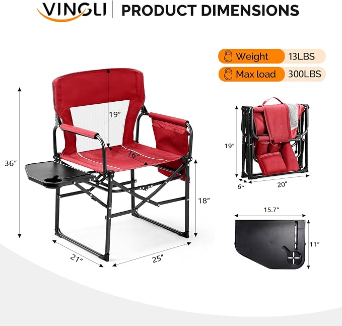 VINGLI Camping Chairs, Directors Chair, Camping Chair - Image 6