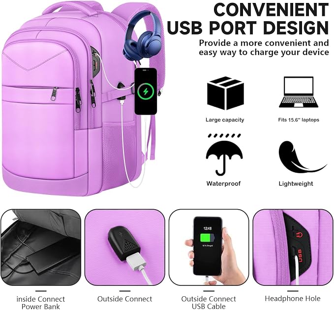 Lapsouno Laptop Backpack, Travel Laptop Backpack, 15.6 Inch Carry on Backpack - Image 4