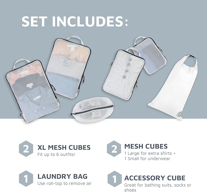 Large Packing Cube Set with See Through Mesh- Compression Packing Cubes Travel - Image 2