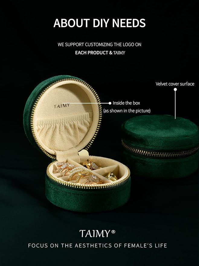 TAIMY Travel Jewelry Case, Small Round Velvet Travel Jewelry Box - Image 3