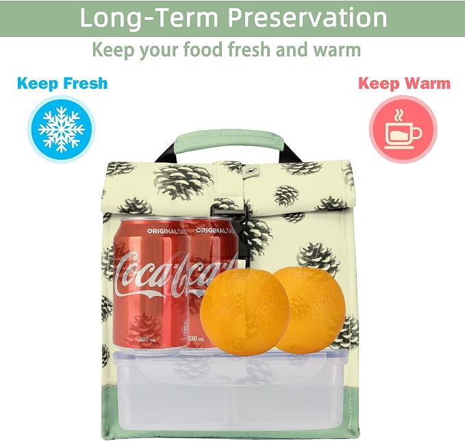 SUNNY BIRD Insulated Lunch Bag Rolltop Lunch Cooler Cute Lunch Box - Image 2