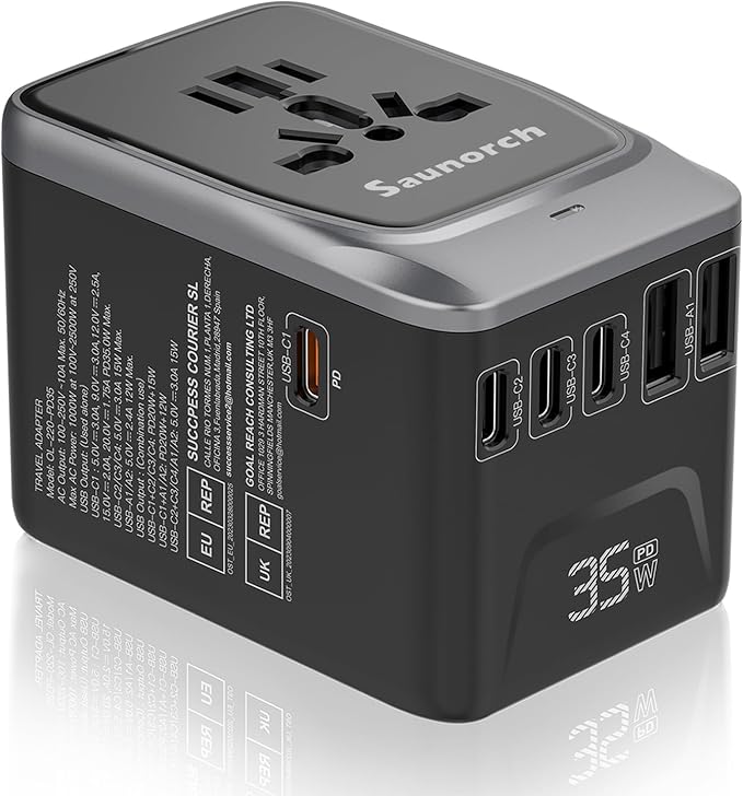 Universal Travel Adapter, PD 35W 7 in 1 International Power Plug Adapter by SAUNORCH