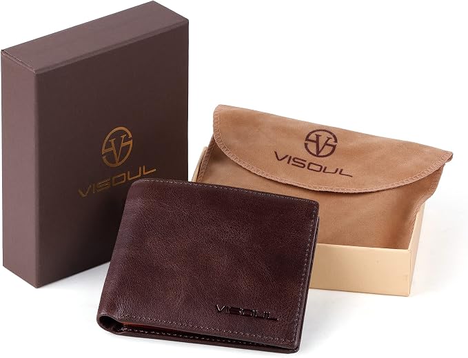 VISOUL Men's Leather RFID Blocking Wallet Extra Capacity, Bifold Security Wallet - Image 6