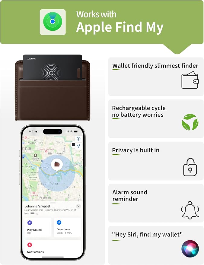 LULULOOK Wallet Tracker Card, Ultra Slim Airtag Wallet Works - Image 4