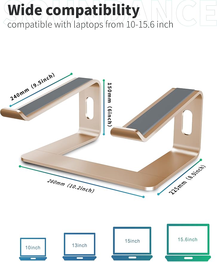 SOUNDANCE Laptop Stand, Aluminum Computer Riser, Ergonomic Laptops Elevator - Image 2